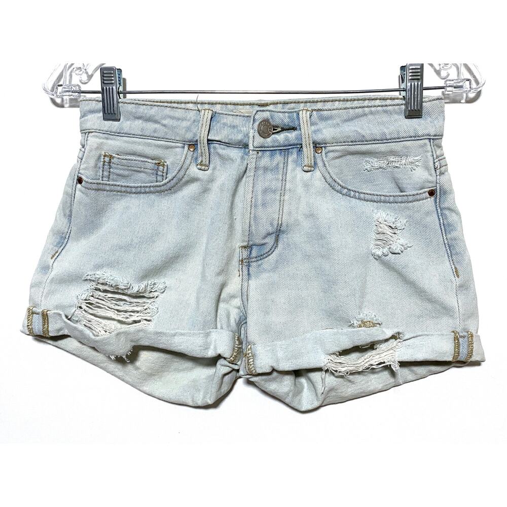PacSun Denim Girlfriend Shorts 22 Button Fly Cuffed Distressed Festival Grunge